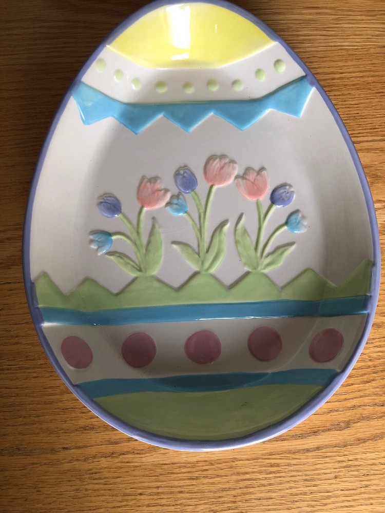 BLOSSOMS &  BLOOMS CERAMIC EASTER Egg BOWL  TULIPS EGGS EMBOSSED