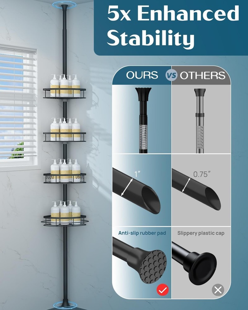 Elegant Rustproof Corner Shower Caddy - 4-Tier Adjustable & Durable Design