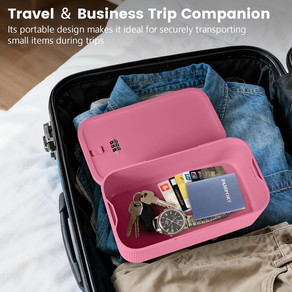 Small Lock Box,Lockable Storage Box with Combination Code 9.25 inches, Pink