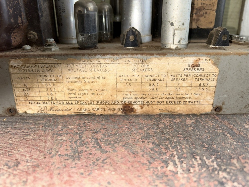 AMI Jukebox Amplifier Audio-Frequency Model R-145 As-is Untested