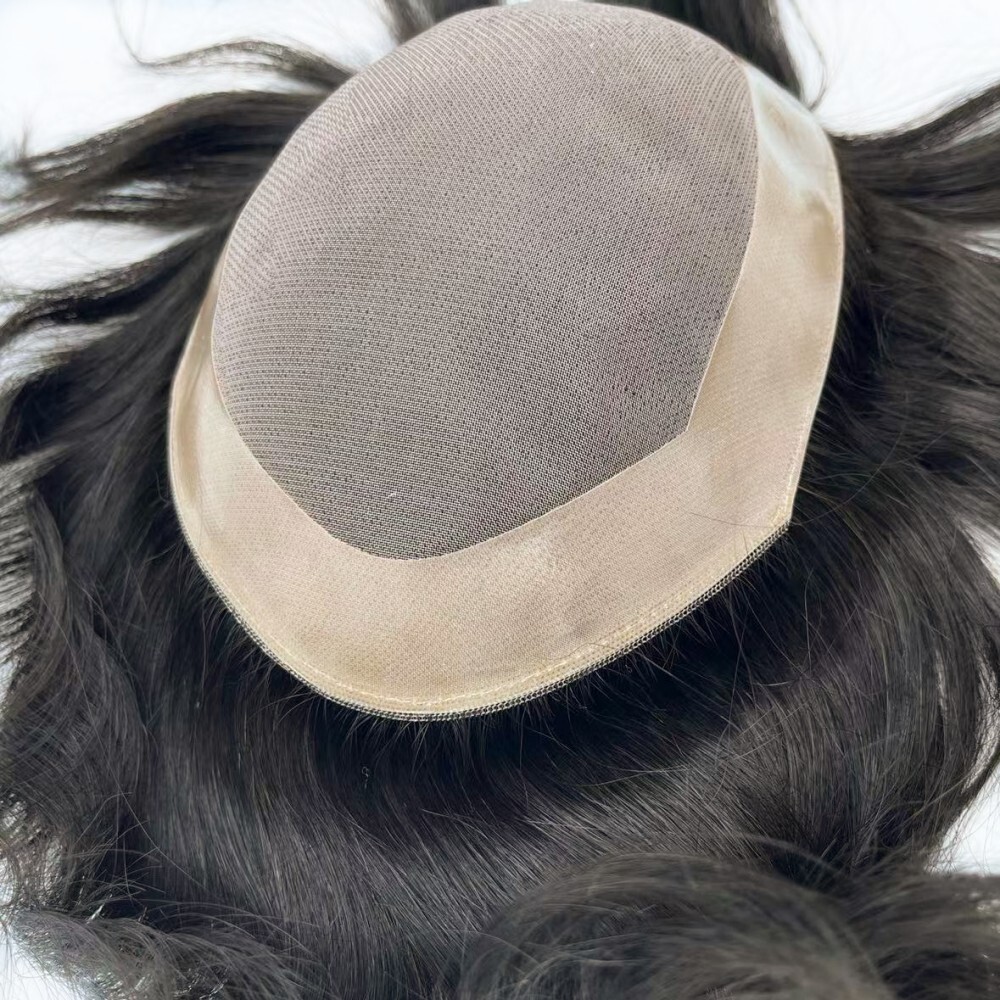 Durable Mens Human Hair Replacement System Hairpiece Fine Mono Poly Skin Toupee