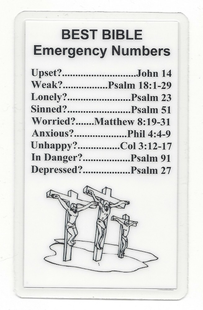 BIBLE Pocket Reference Card, Laminated. Emergency Numbers. Verses to HELP!