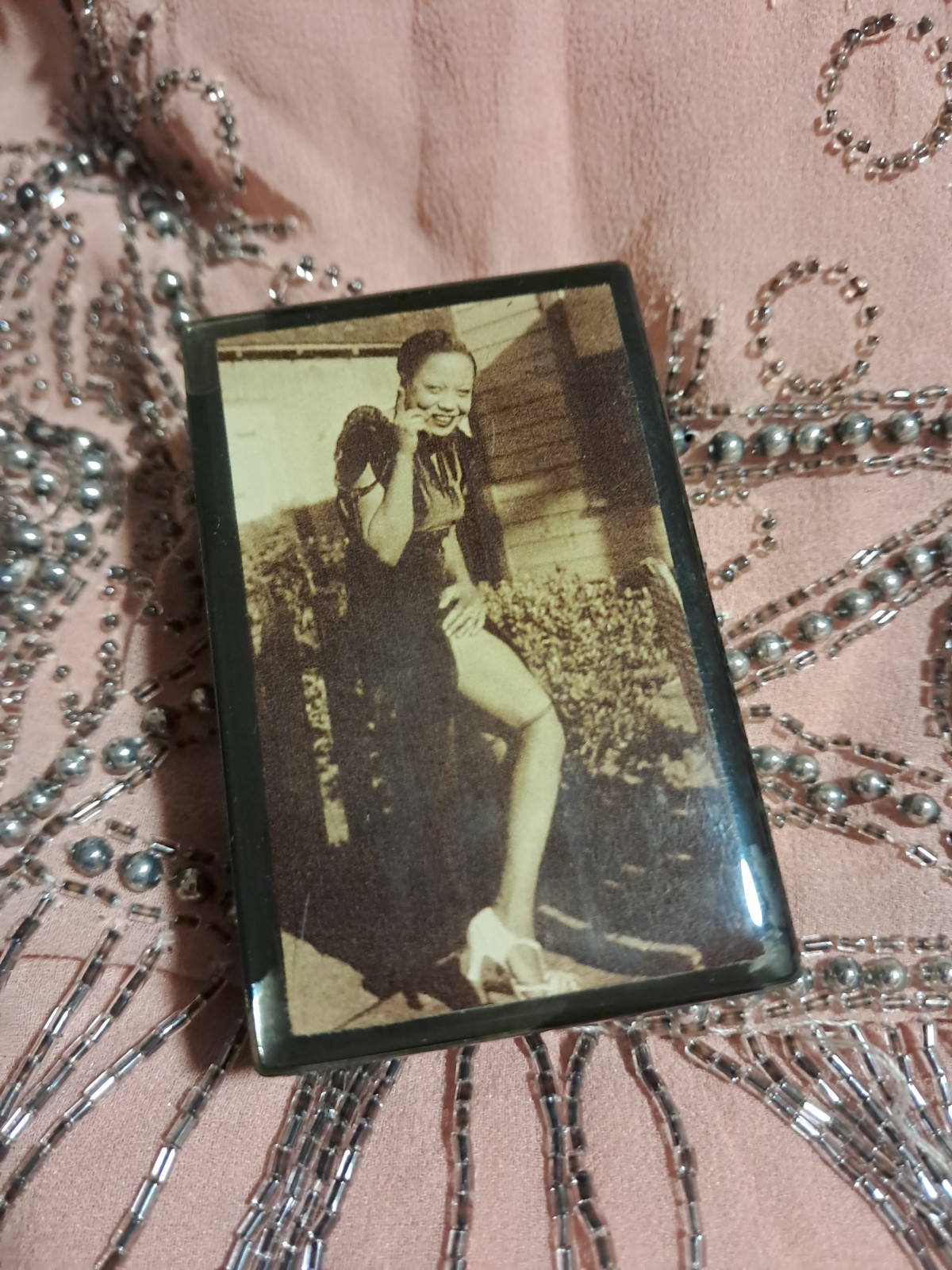 Rare 1920s African American Flapper Photo Trinket Box – Jazz Age Vanity – Black