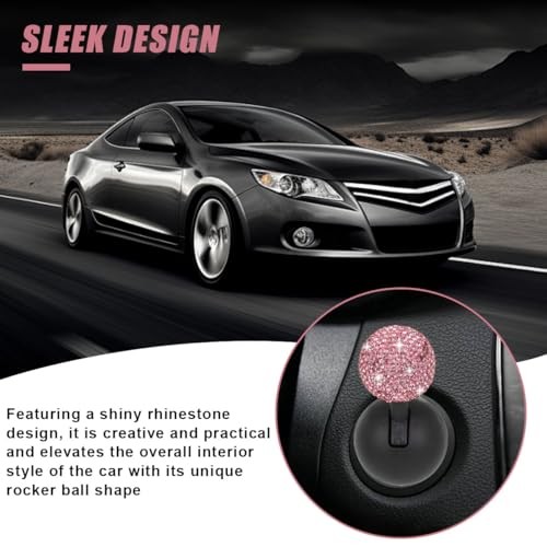 Car Push Start Button Cover, Rhinestone Engine Start Stop Button Joystick Pink