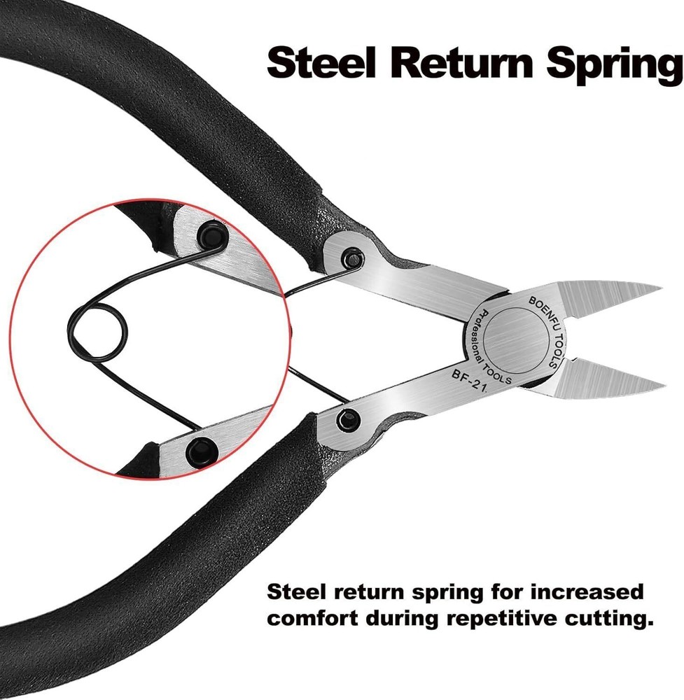 Small Wire Flush Cutters 5-in, Sharp and Precision Side Cutting Pliers with Spri