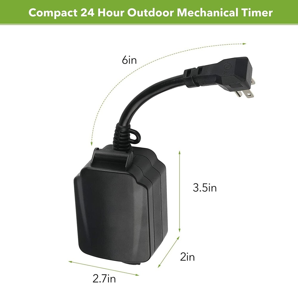 1 Pack BN-LINK 24 Hour Mechanical Outdoor Light Timer with 3-Prong Timer Outlet