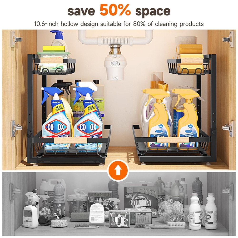 Kitchen Organization 2 Tier Under Sink Shelf Height Adjustable Storage