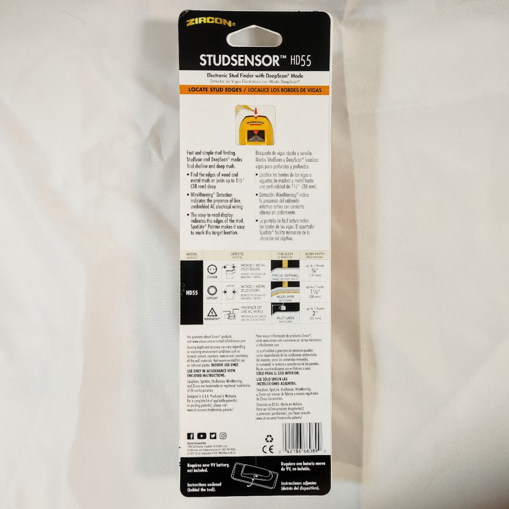 Zircon StudSensor HD55 Stud Finder with Deep Scan Mode