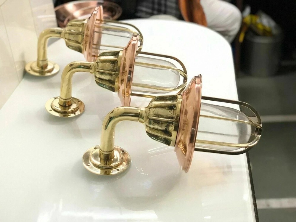 Nautical Marine Solid Brass Passageway Ship Bulkhead Light - Copper Shade 3pcs