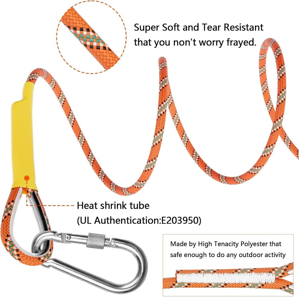 Durable 32ft Polyester Climbing Rope - Low Sliding Rate, High Strength 3300lbs