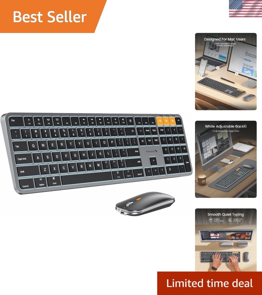 Quiet Typing Backlit Bluetooth Keyboard & Mouse for MacBook Pro/Air, Space Gray