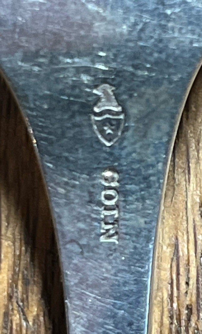 American Coin Silver Old Style 3 Tine Engraved Pickle Fork James Watts Phila