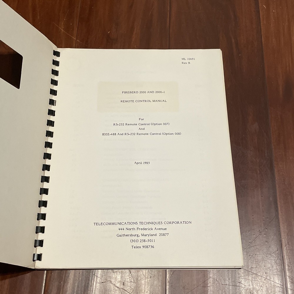 Telecommunications Techniques Corp Fireberd 2000 & 200-1 Remote Control Manual