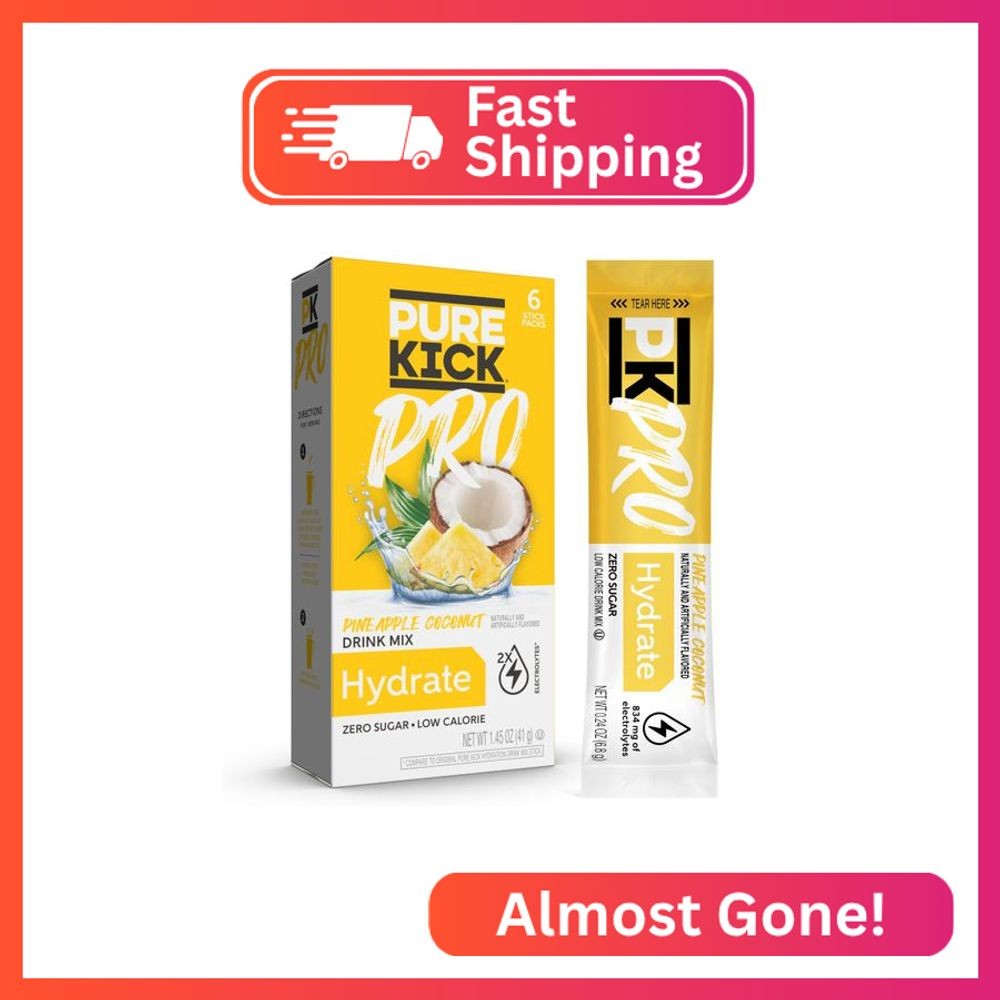 PURE KICK PRO Hydration Electrolyte Drink Mix, Pineapple Coconut, Includes 1 Box