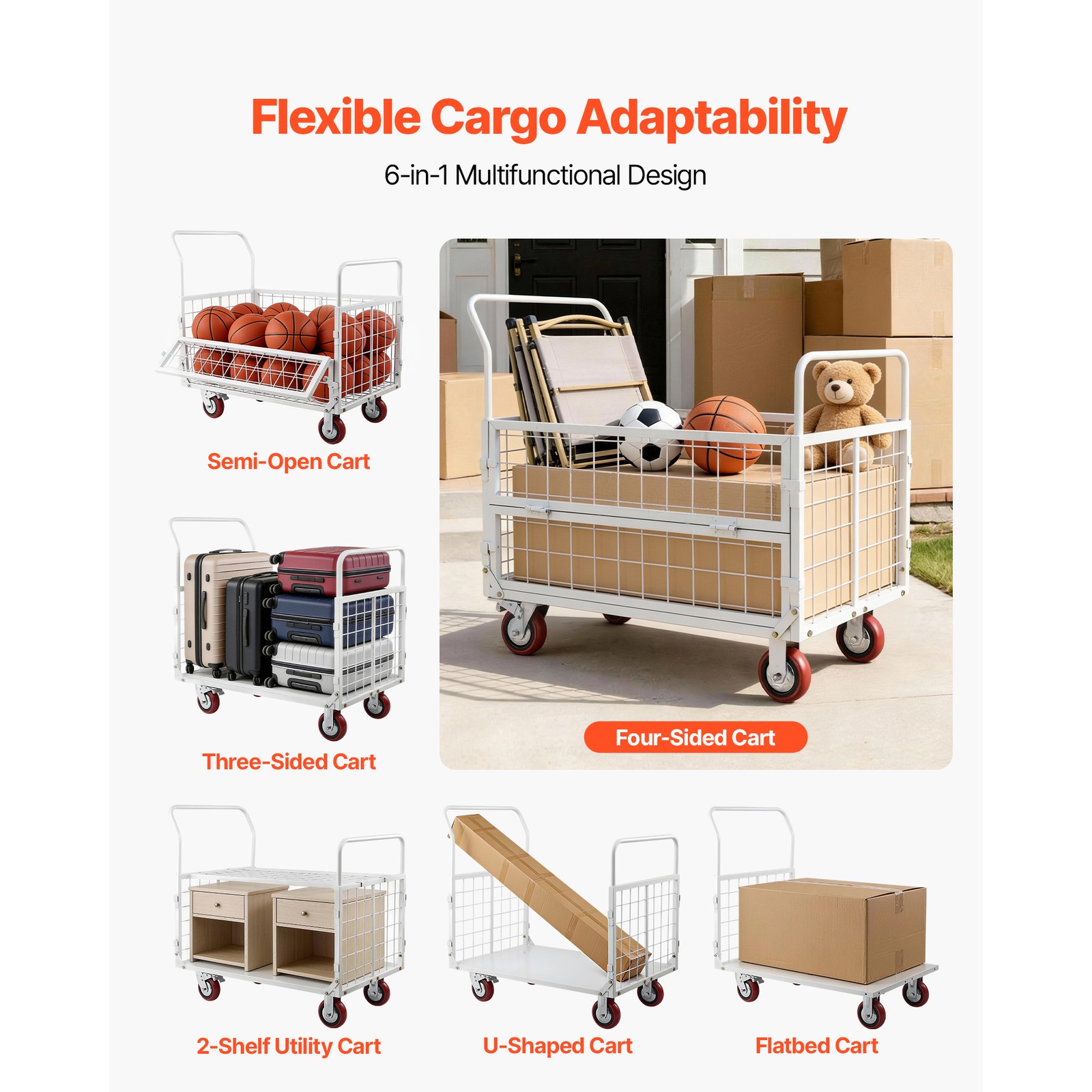 Uimoso Foldable Platform Cart with Cage, 2000 lbs Capacity, 6-in-1 Hand Truck