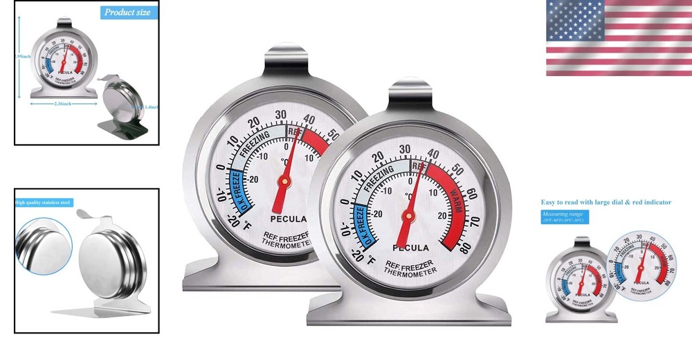 2 Pack Refrigerator Thermometer, Blue, Red