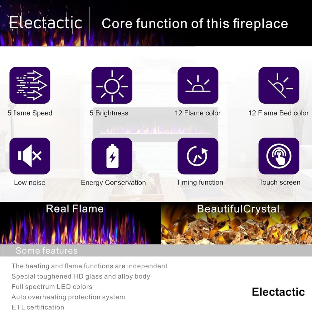 Luxury 30 Inch Electric Fireplace Insert - Adjustable Flame & Remote Control
