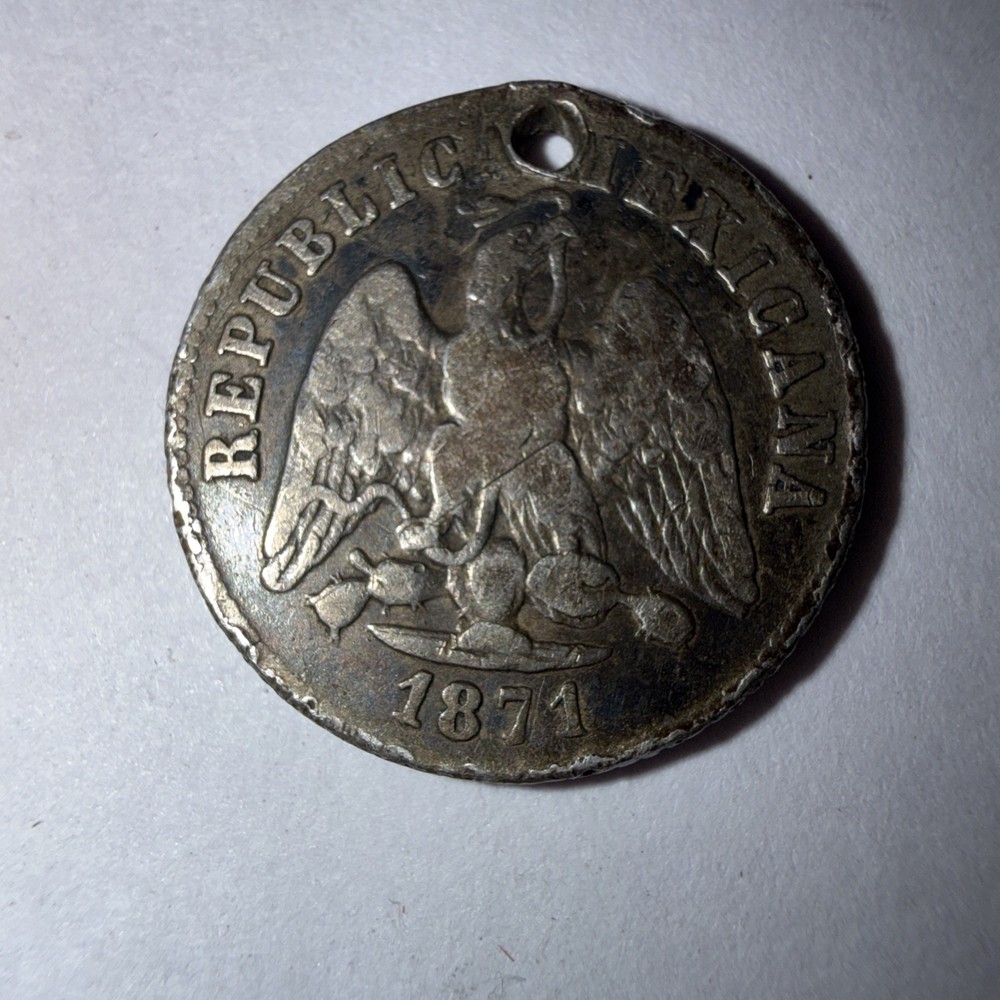 1871 Mexico 10 Centavos Silver holded