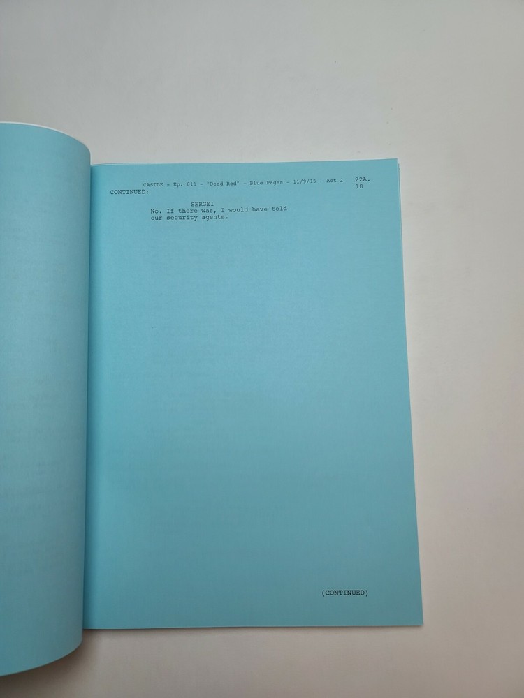 CASTLE / Jim Adler TV Script, Ann Cusack & Seamus Dever "Dead Red"