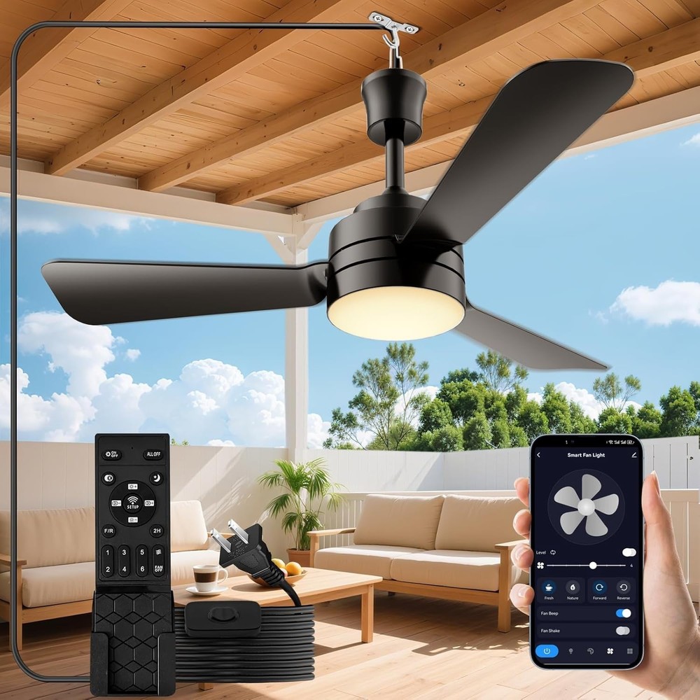 28" Modern Fan Lights Flush Mount LED Ceiling Light kit With Remote APP Control