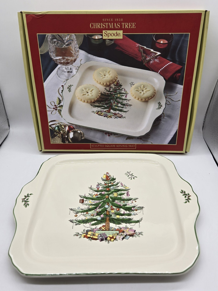 Spode Christmas Tree Sculpted Square Serving Tray 12.5in NEW