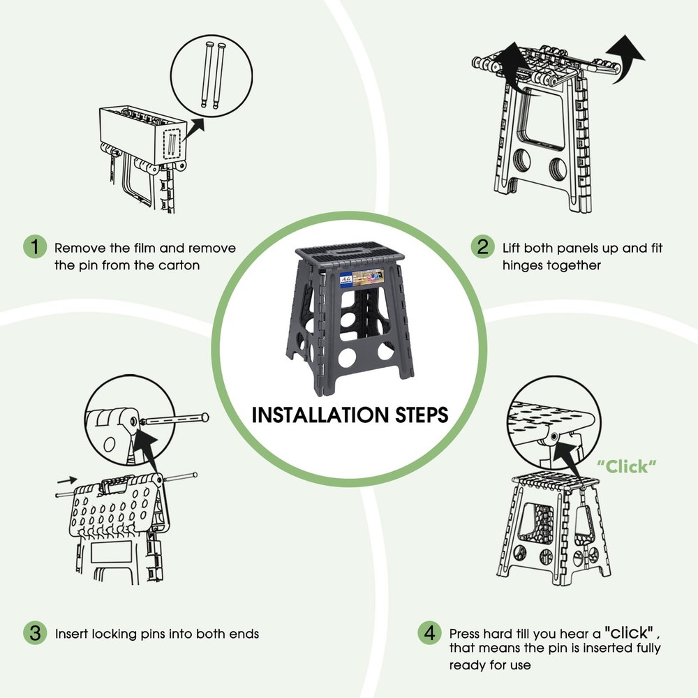 Folding Step Stool 16 Inch 400 lbs Capacity Dot Grey Plastic Handle 1 PC