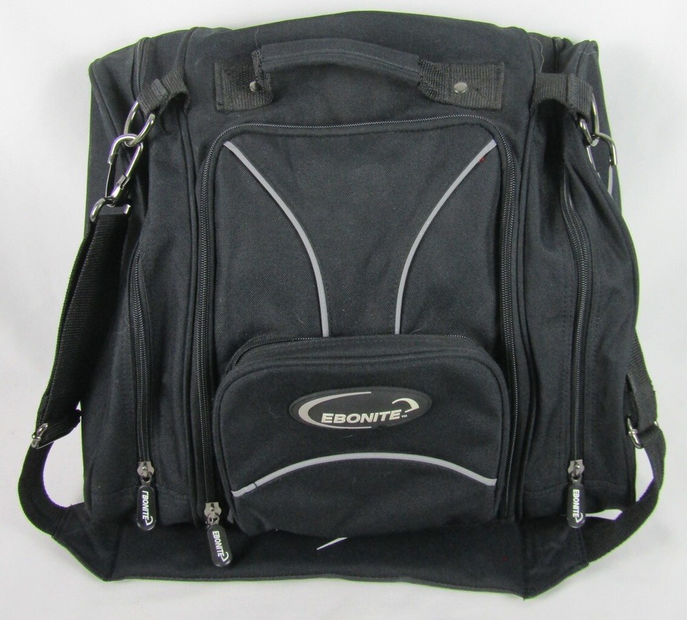Ebonite Single Bowling Ball Bag-Black-Padded Shoulder Strap-Handle-Pockets-EUC