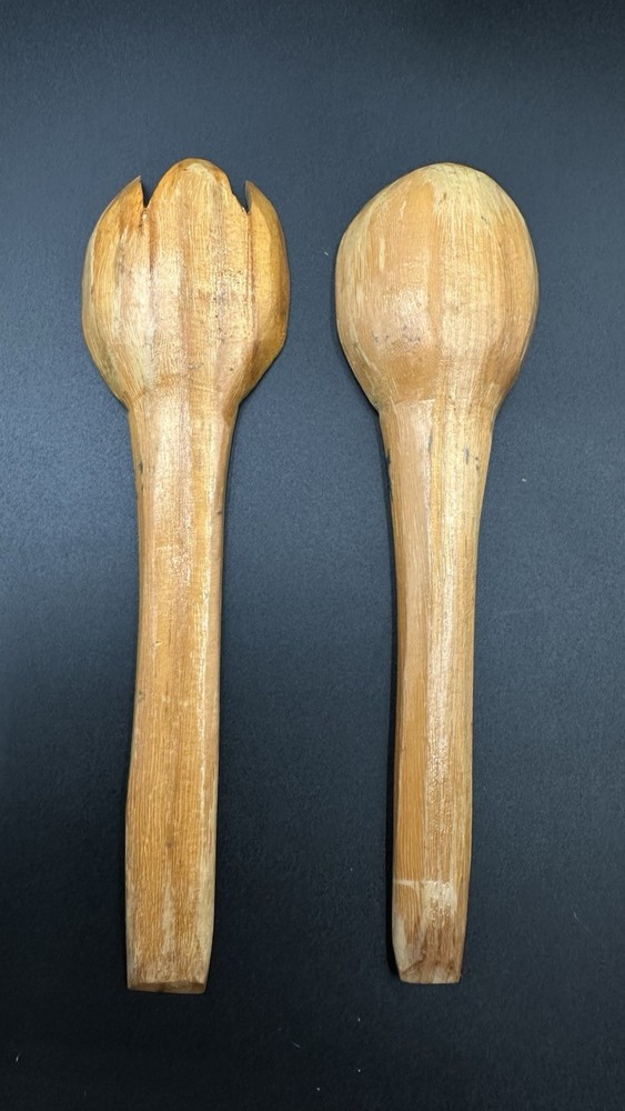 Vintage Hand Painted Salad Fork & Spoon Server Set 10"