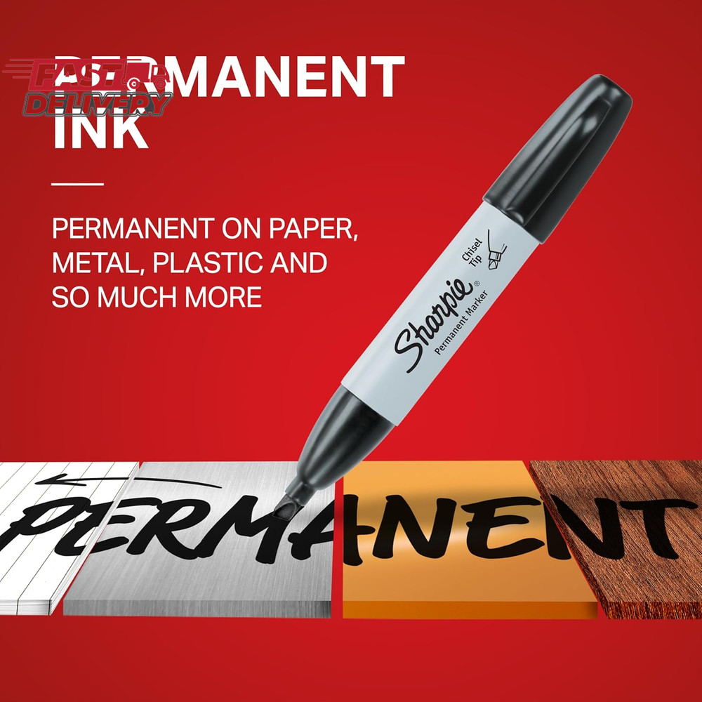 Sharpie Permanent Markers, Chisel Tip, Black, 12 Count - Home, School, Office Su