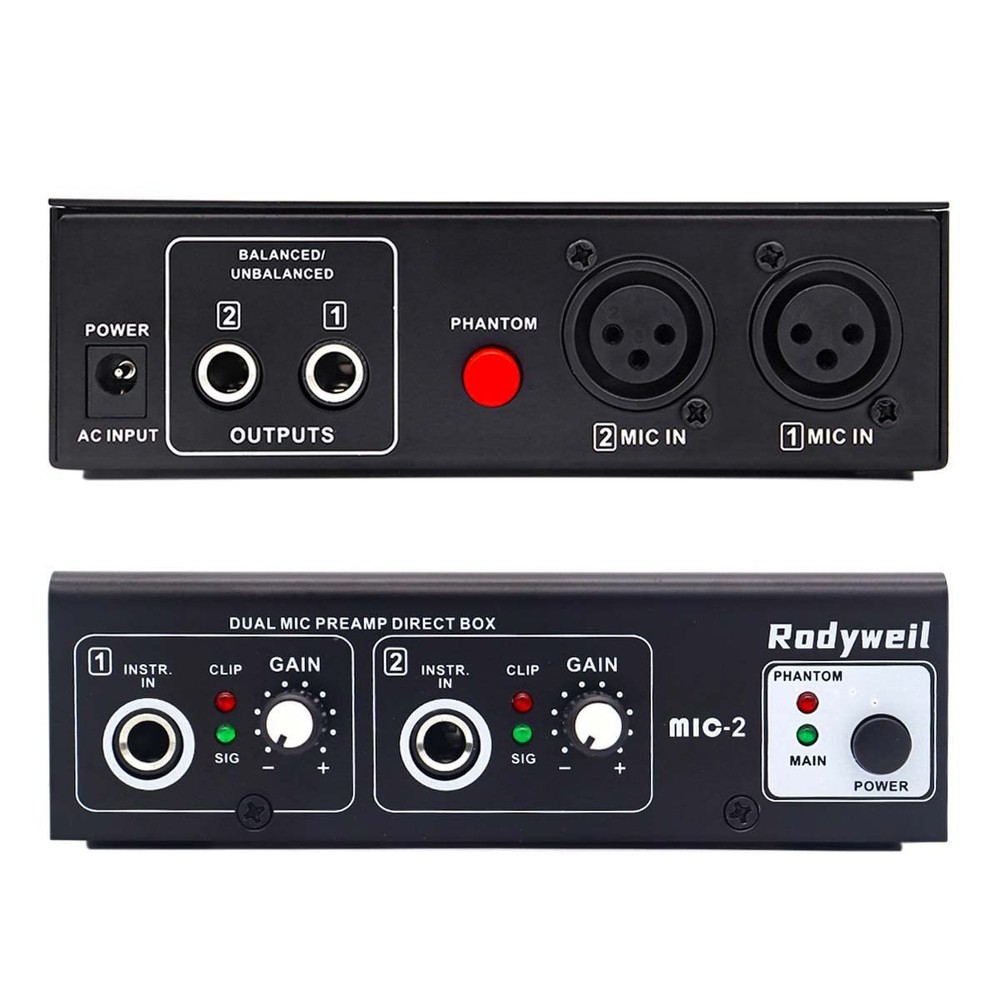 Microphone Preamp Mic Booster 4 Input Max 65db DI Box with 48V Phantom Power ...