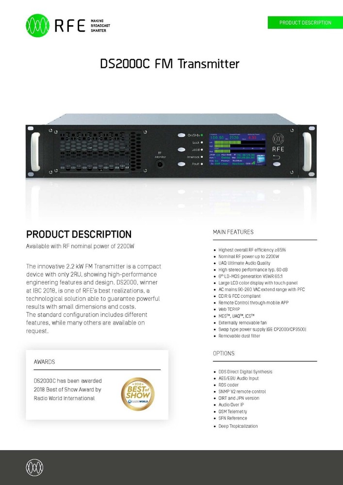 Broadcast Professional DSC 2000w FM Stereo Transmitter Wide Band 88/108MHz -NEW