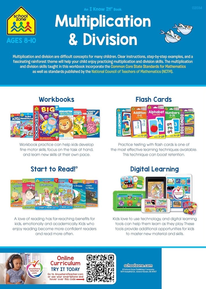 School Zone Multiplication & Division Workbook: 32 Pages, 3rd Grade, 4th Grade