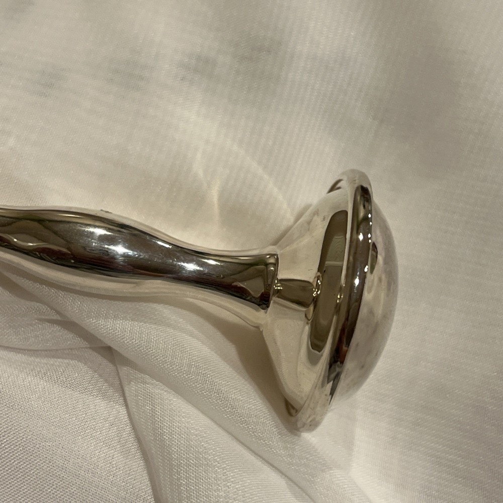 Beautiful Vintage Silver Plate Baby Rattle 4” Barbell Style