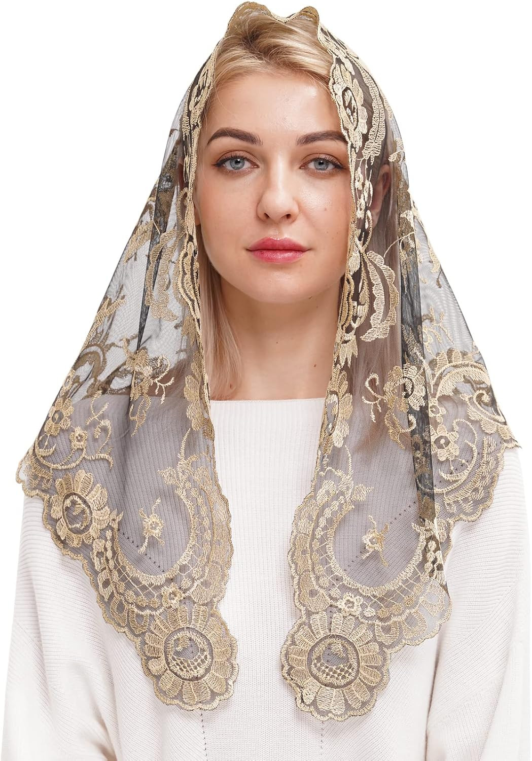 Catholic Lace Mantilla Veil Embroidery Chapel Scarf for Church Mass