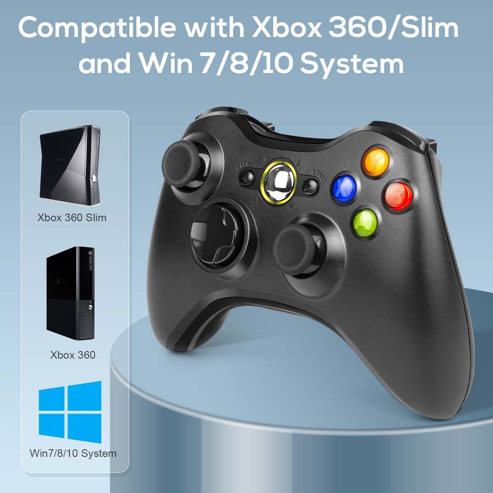 Wireless Controller For Microsoft Xbox 360/360 Slim PC Windows 11/10/8/7 Battery