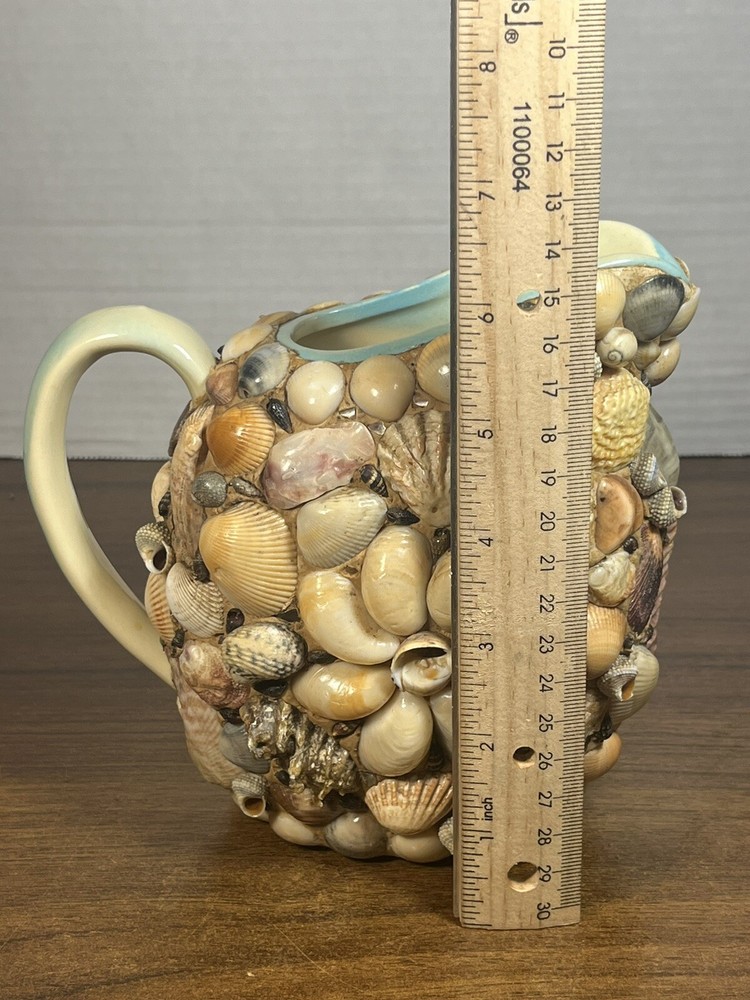 Vintage Seashell Covered Ceramic Pitcher