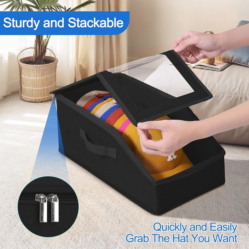 Dofilachy 2-PCS Large Capacity, Stackable Hat 16" L x 8.9" W x 7.5" H, Black