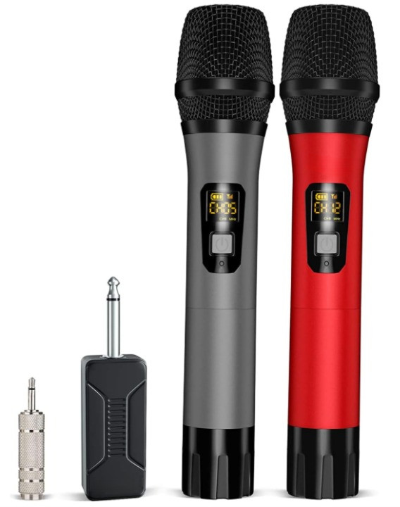 Micrófonos Inalámbricos UHF Duales 50m con Receptor Recargable Karaoke, Nuevo