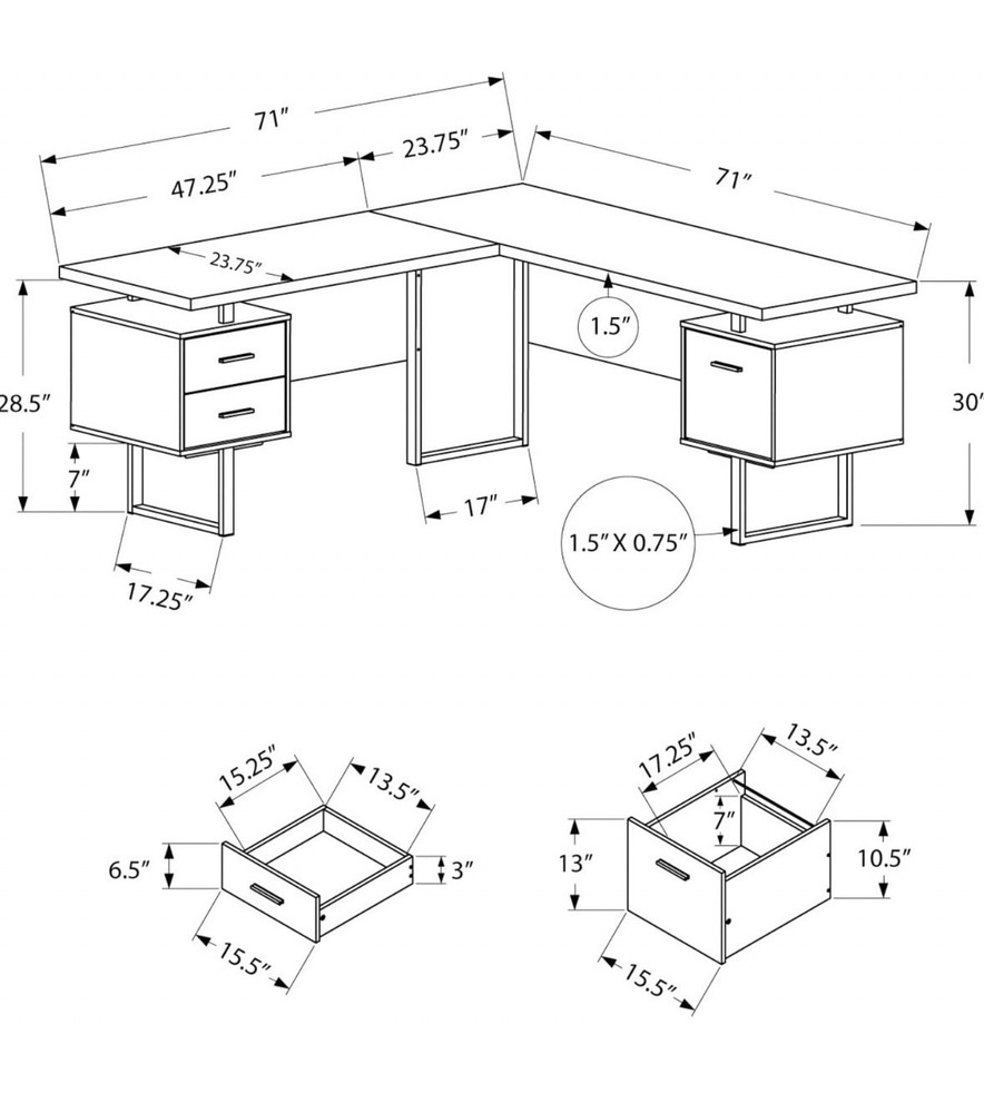 Monarch Specialties Computer 70"L Desk Left or Right Facing - Grey
