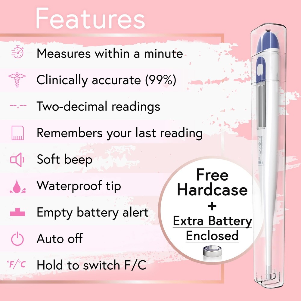 Digital Basal Body Thermometer 1/100th Degree High Precision Quick 60-Sec Rea...
