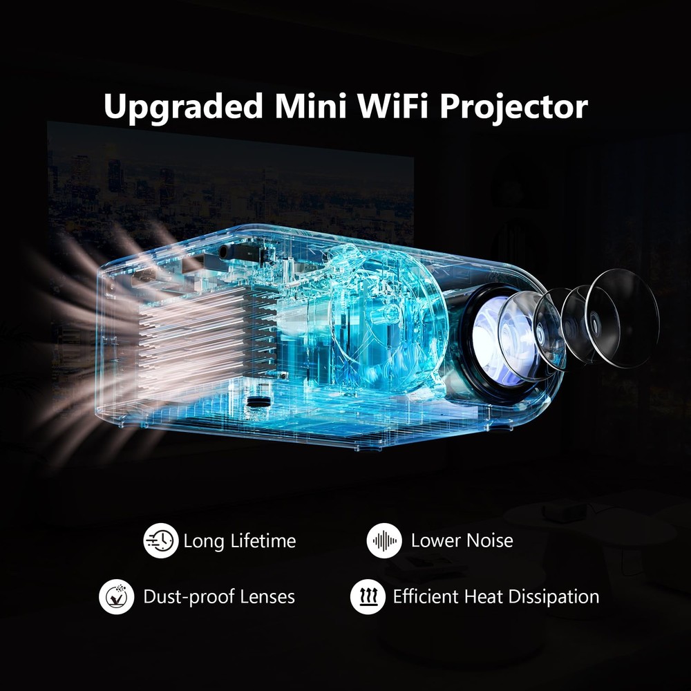 Miniproyector con WiFi y Bluetooth compatible con iOS/Android/PC/TV Stick/HDMI