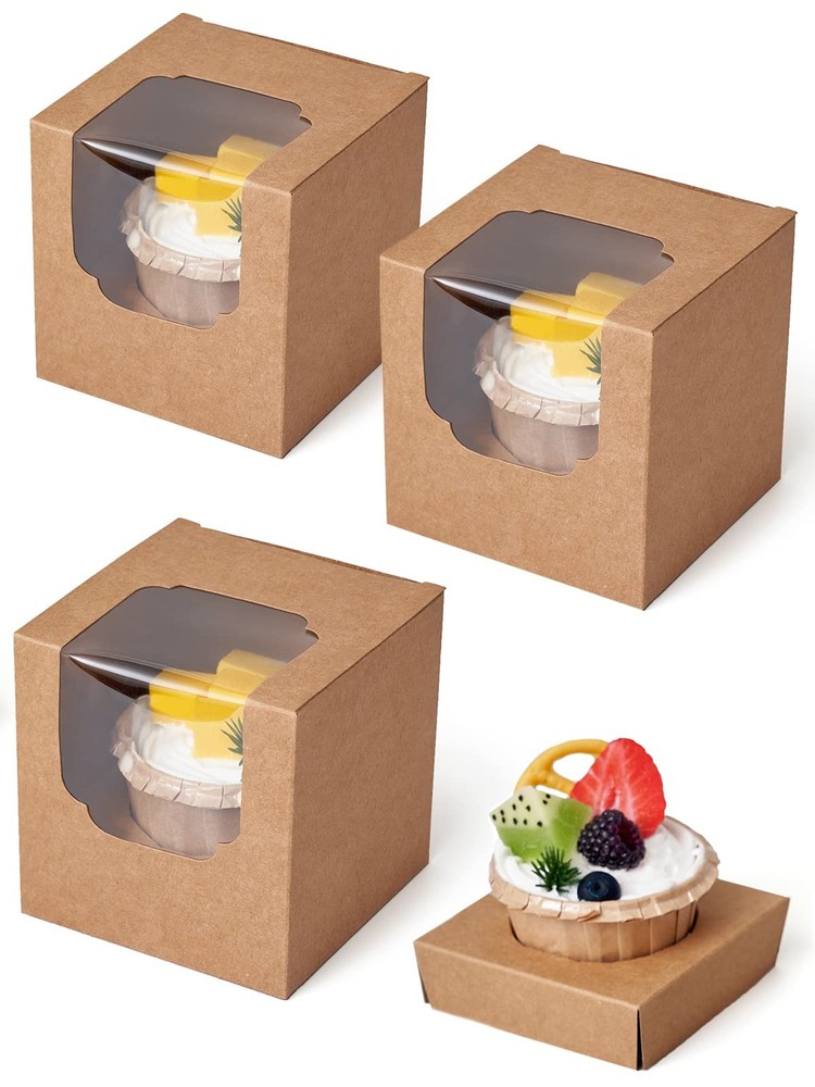 Cupcake Boxes 100 Pcs Bulk Brown Kraft IndividualBox, Single Containers Paper...