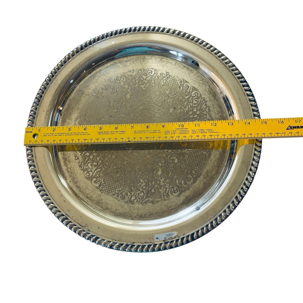 Vintage Silver Plate Serving Tray Floral Pattern 15”