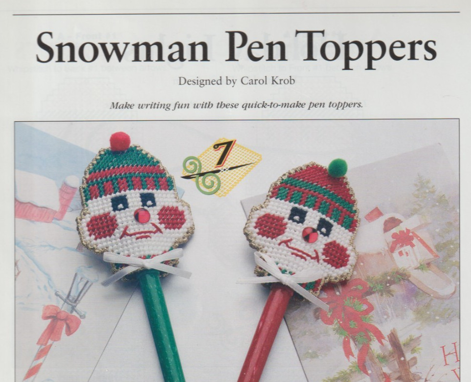 Snowman Pen Toppers - PLASTIC CANVAS PATTERN - Removed from Magazine
