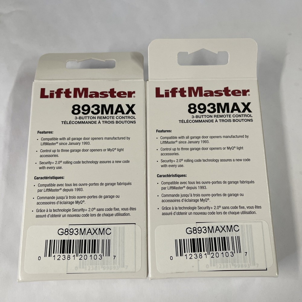 OEM QTY 2PK LIFTMASTER 893MAX 3 BUTTON REMOTE CONTROL