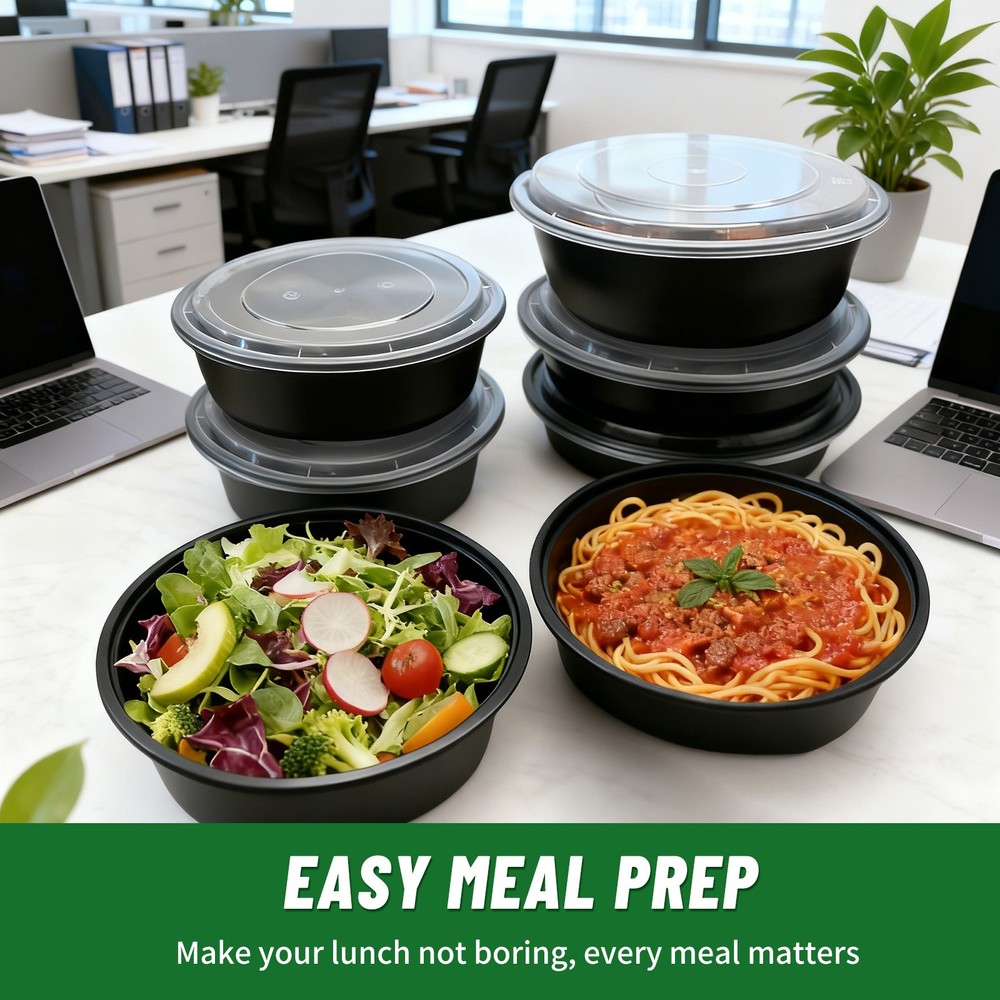 16oz Stackable Black Containers Leakproof for Takeout/Meal Prep