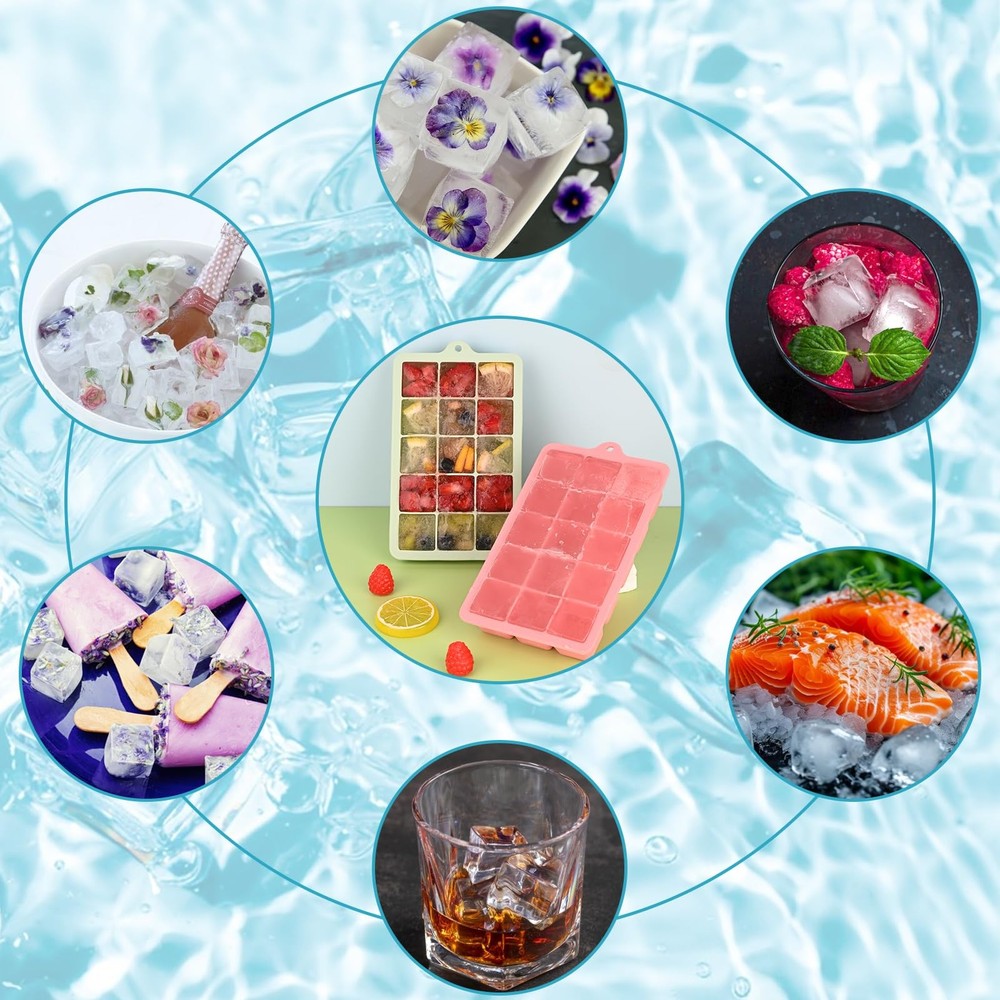 HUAKENER 2 Pack Silicone Ice Cube Tray, Medium Size Medium, Pink+Green
