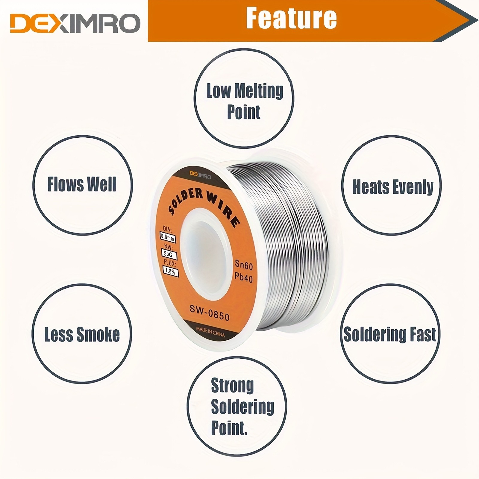Solder Wire - Sn60/Pb40, 0.8mm Diameter, 50g, Low Melting Point & Fast Soldering