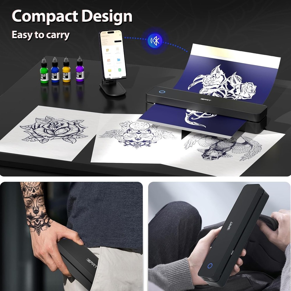 iDPRT Tattoo Stencil Printer,Wireless Thermal Printer with 10pcs Black