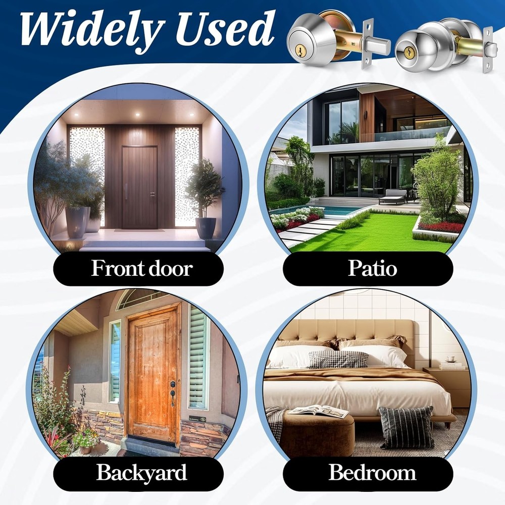 2 Sets Entry Door Knob Dead Bolt Level Locks Combo Set Silver